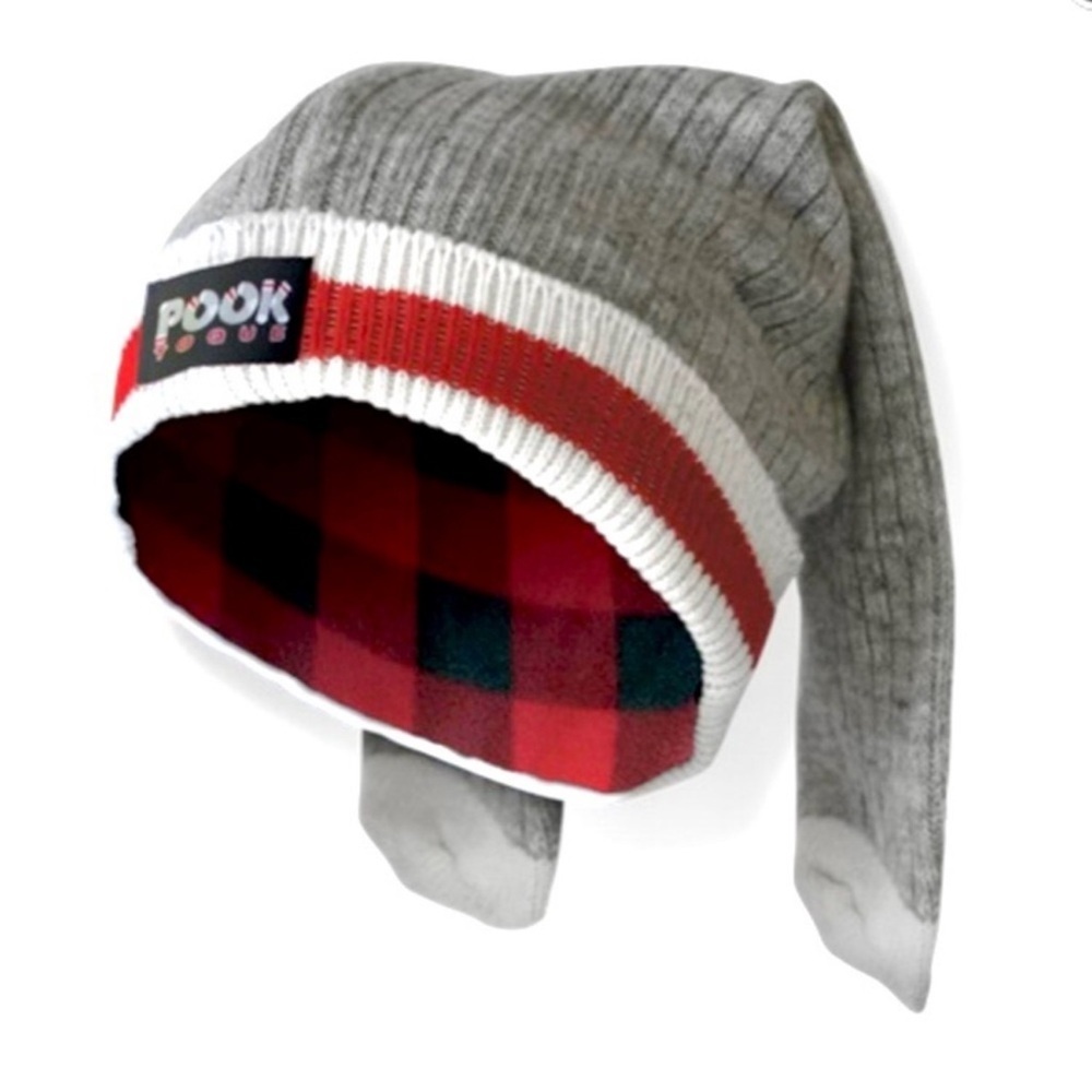 NWOT POOK Toque Grey Red Plaid Fleeced Lined Work Wool Sock Hat Beanie